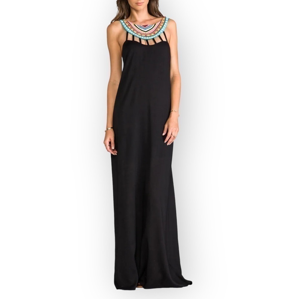 NWT Mara Hoffman Beaded Neck Maxi Dress, Black, Size XS